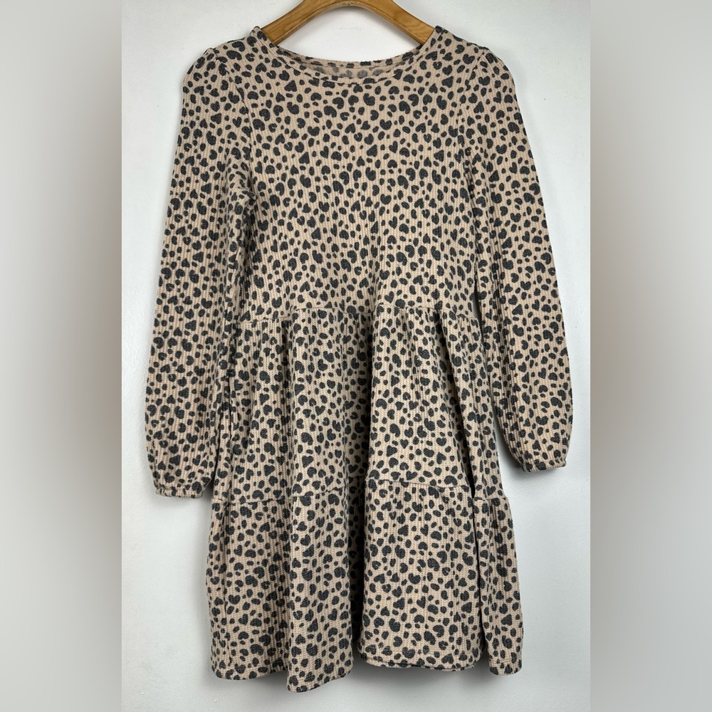 Cat & Jack Girl’s SZ XL (14) Leopard Print A-Line Dress Soft Waffle Knit Pockets